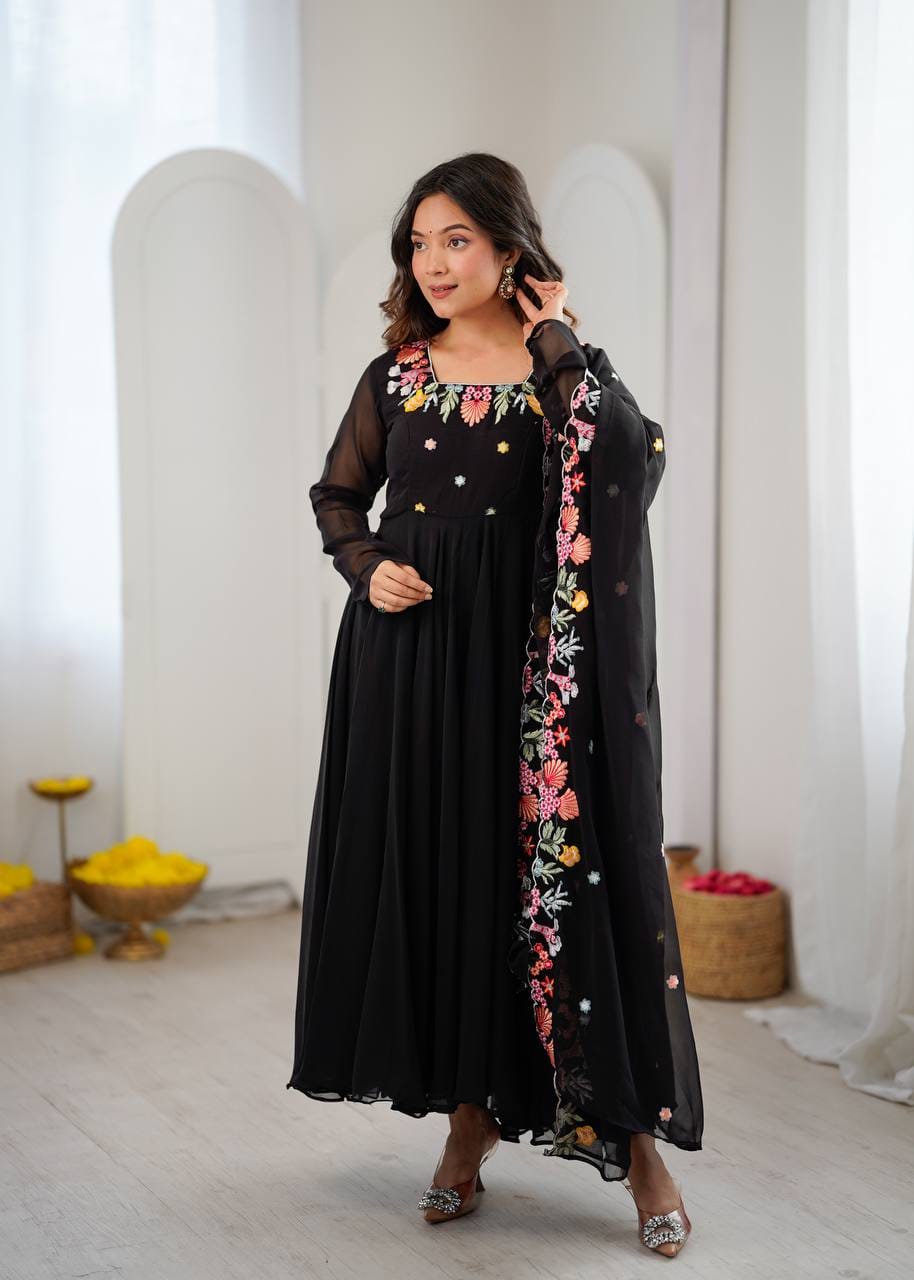 BLACK ANARKALI SUIT WITH COLORFUL EMBROIDERY