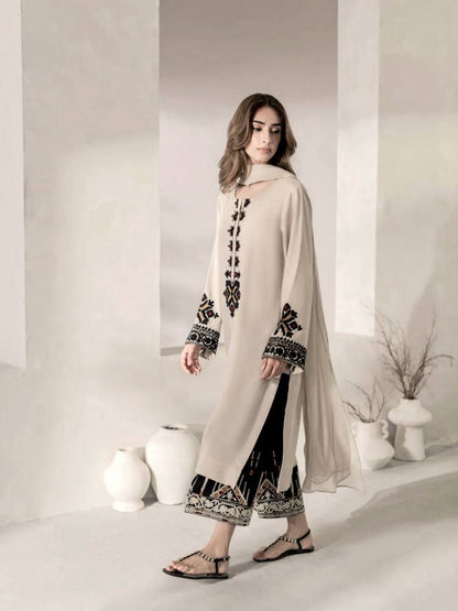 BEIGE RAYON SATIN 3-PIECE SUIT SET