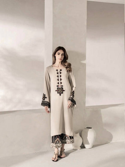 BEIGE RAYON SATIN 3-PIECE SUIT SET