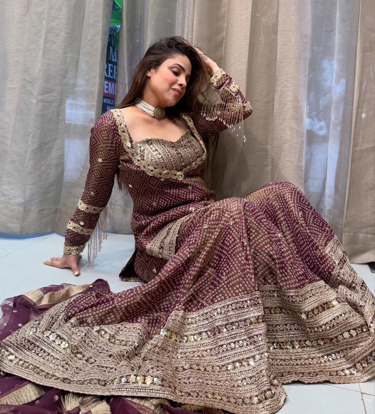 CHINON SILK 3PC PLAZZO SUIT SET WITH SEQUIN WORK