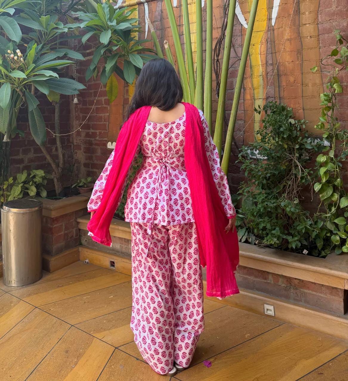 PINK FLORAL CAMERIC COTTON FARSHI SALWAR SUIT SET