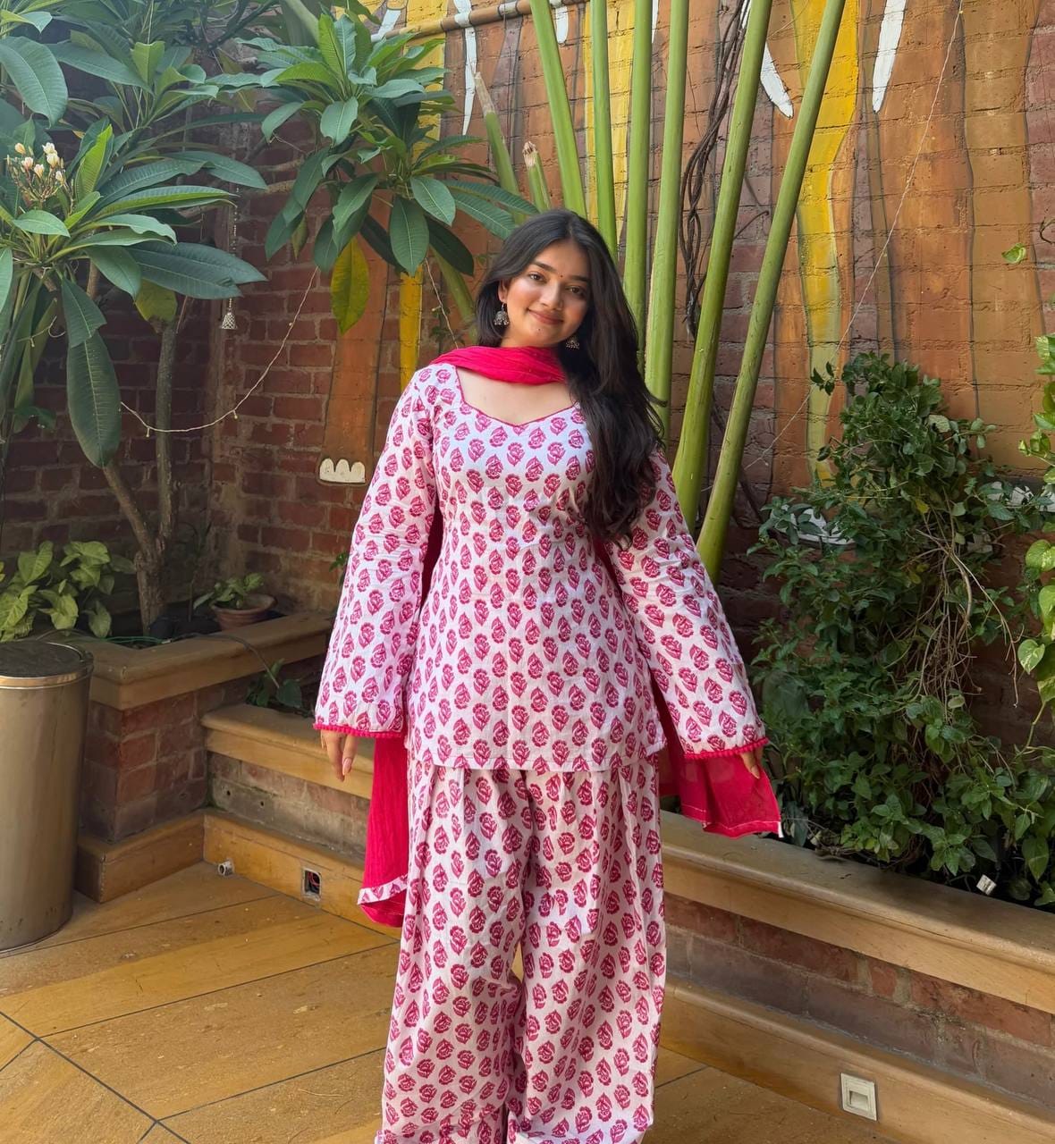 PINK FLORAL CAMERIC COTTON FARSHI SALWAR SUIT SET