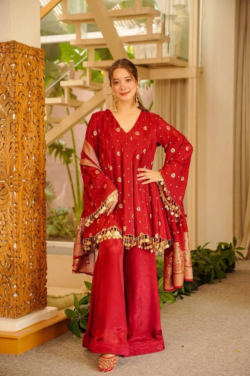 RED SHARARA KURTA SET