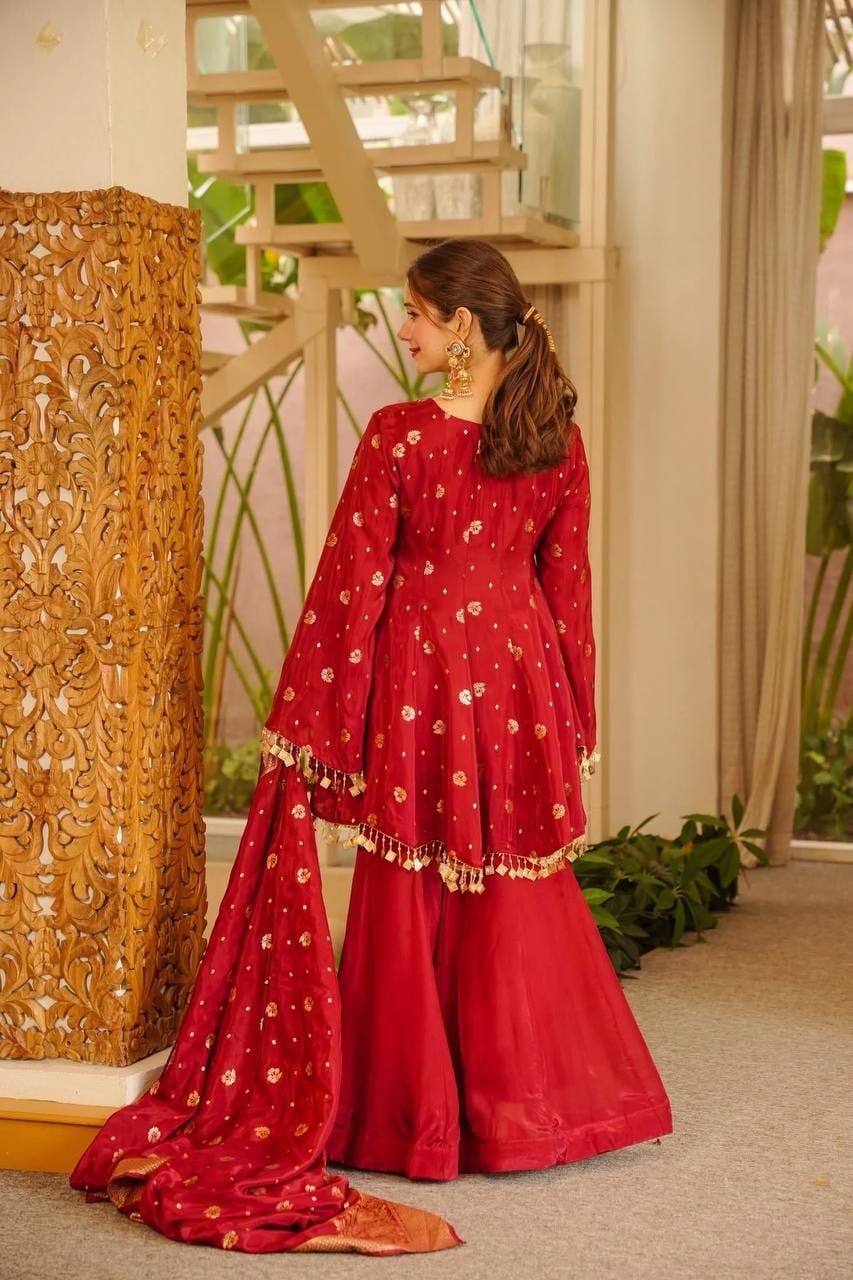RED SHARARA KURTA SET
