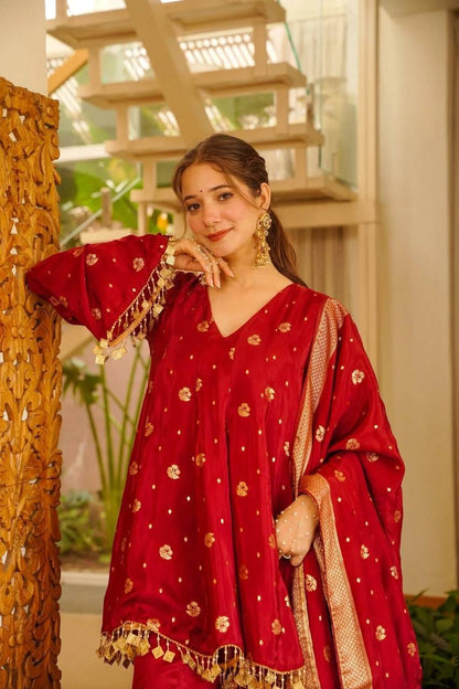 RED SHARARA KURTA SET