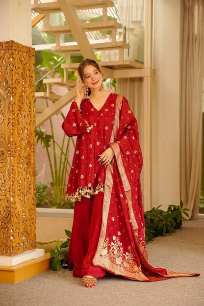 RED SHARARA KURTA SET
