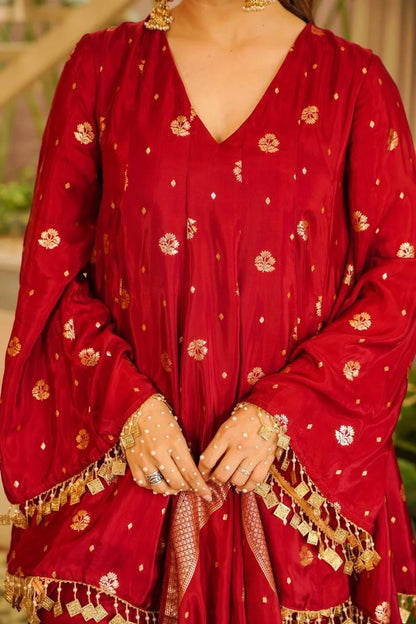 RED SHARARA KURTA SET