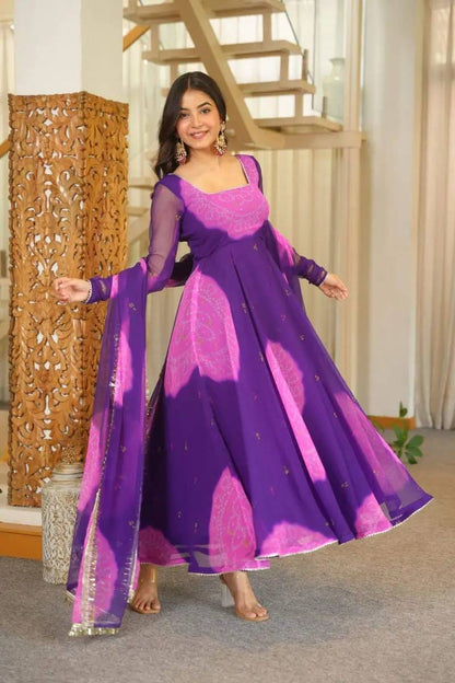FAUX GEORGETTE ANARKALI GOWN WITH DIGITAL PRINT WORK
