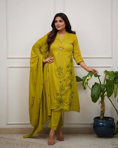 PURE COTTON MOTI WORK SUIT SET WITH HAND EMBROIDERED