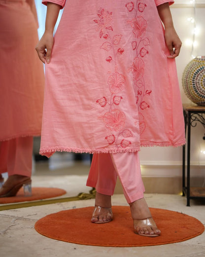 PURE COTTON MOTI WORK SUIT SET WITH HAND EMBROIDERED