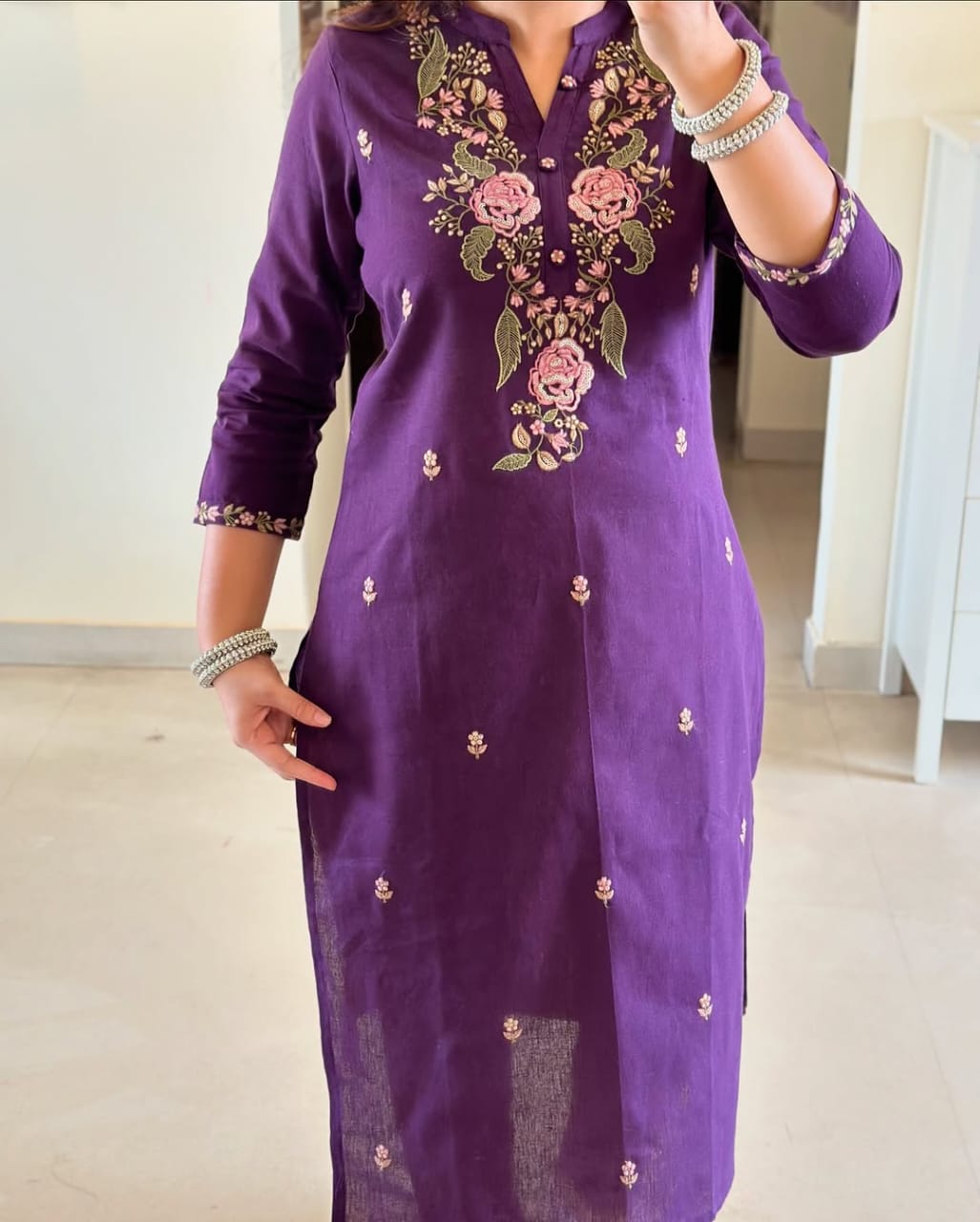 PURPLE PURE COTTON  KURTA SET