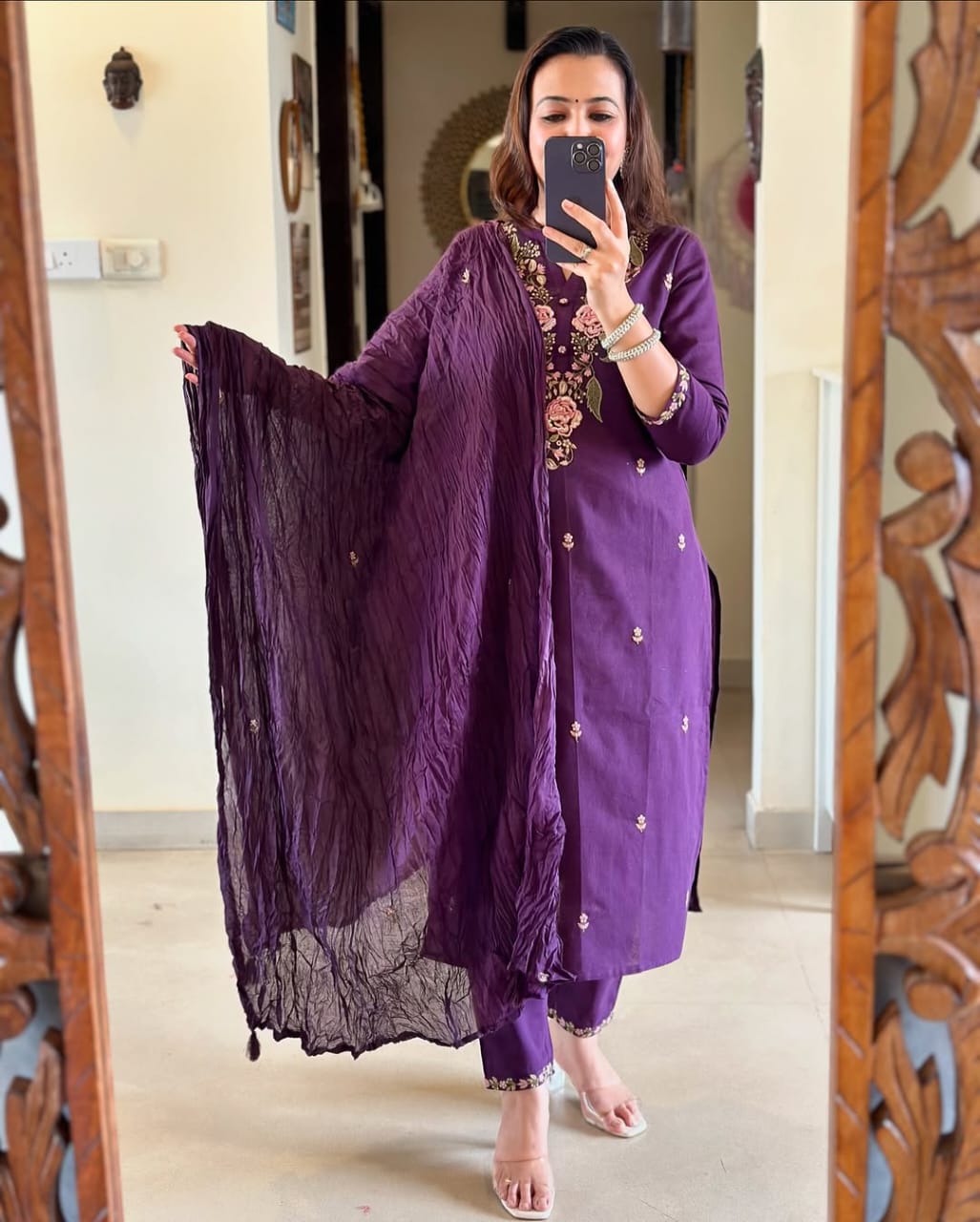 PURPLE PURE COTTON  KURTA SET
