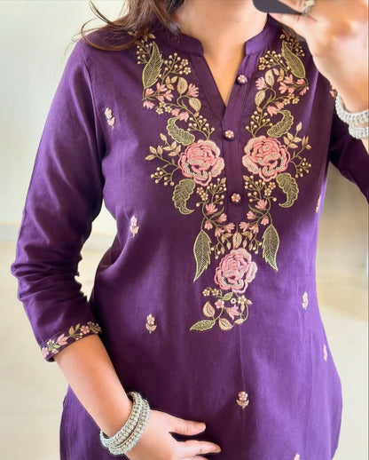 PURPLE PURE COTTON  KURTA SET