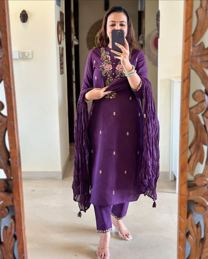 PURPLE PURE COTTON  KURTA SET