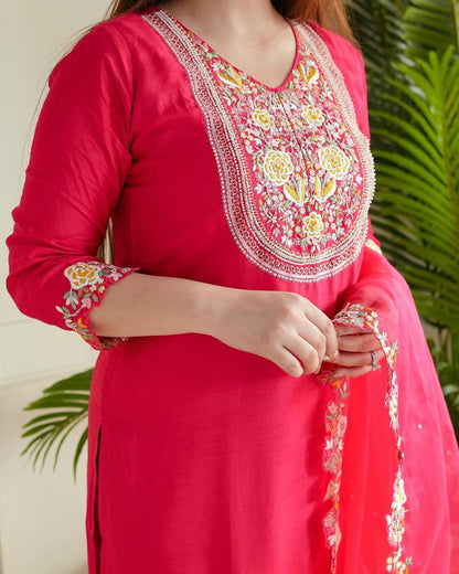 PINK EMBROIDERED SILK-BLEND SHARARA SET