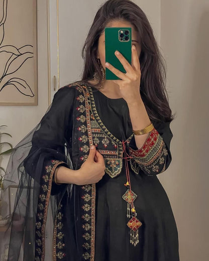 HEAVY SILK EMBROIDERY WORK ANARKALI GOWN WITH ATTACH JACKET