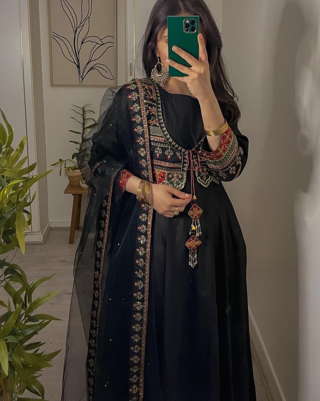 HEAVY SILK EMBROIDERY WORK ANARKALI GOWN WITH ATTACH JACKET