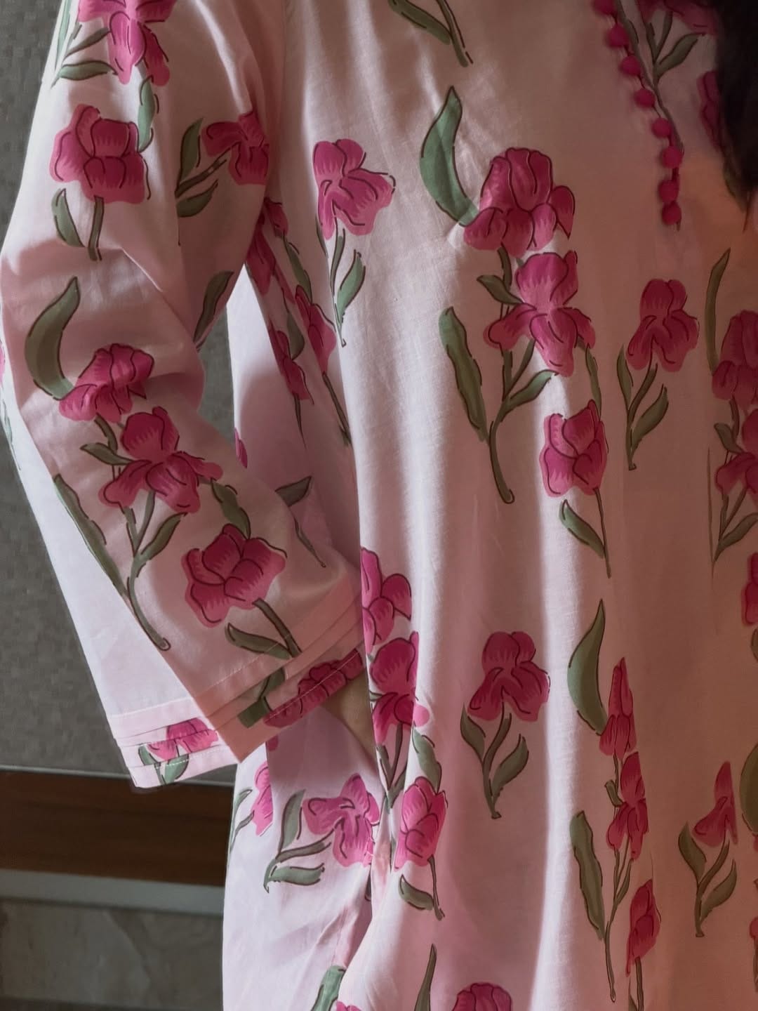 PINK FLORAL PRINTED MANDARIN COLLAR TUNIC WITH SALWAR