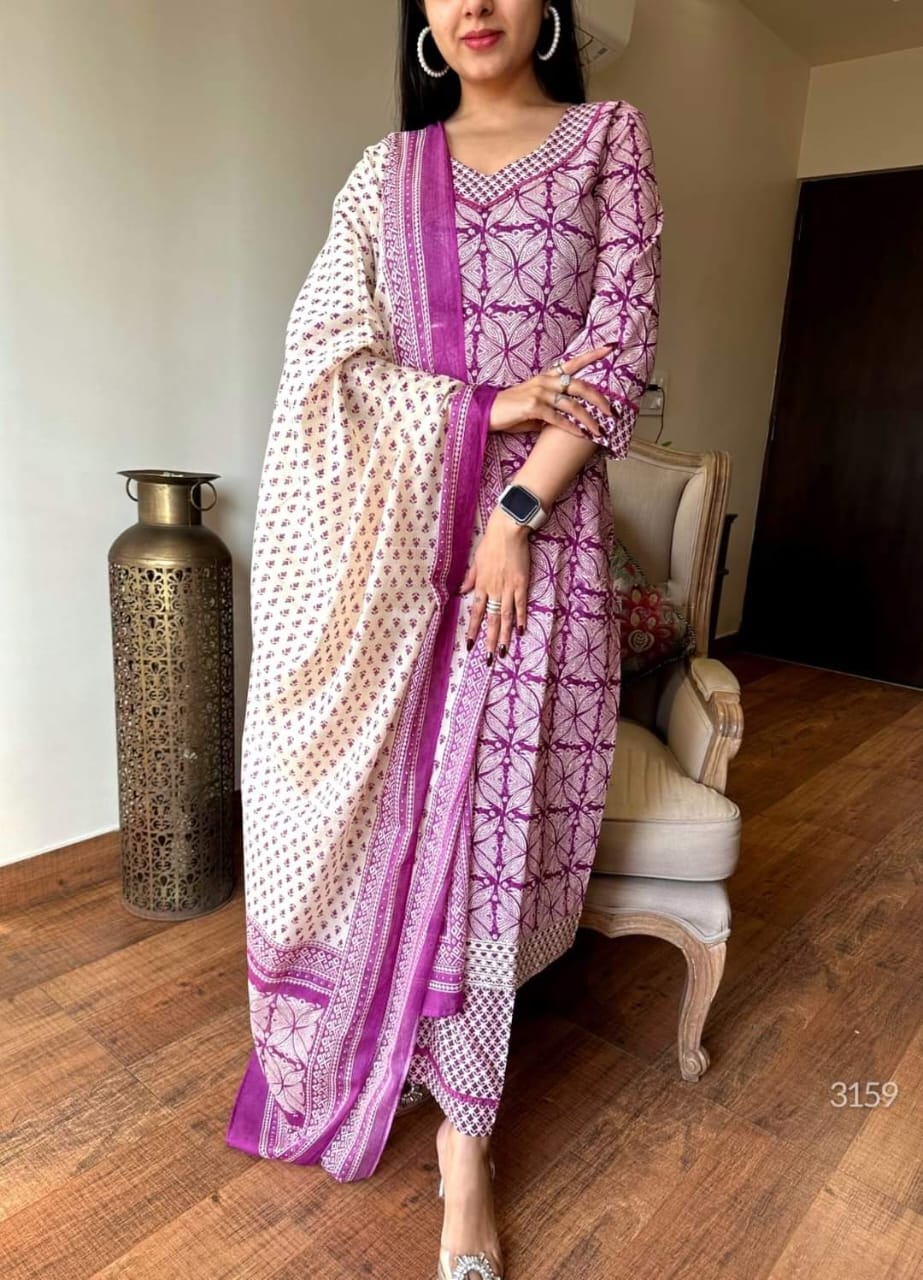 LIGHT PURPLE COTTON KURTA SET
