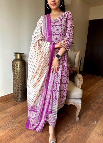 LIGHT PURPLE COTTON KURTA SET