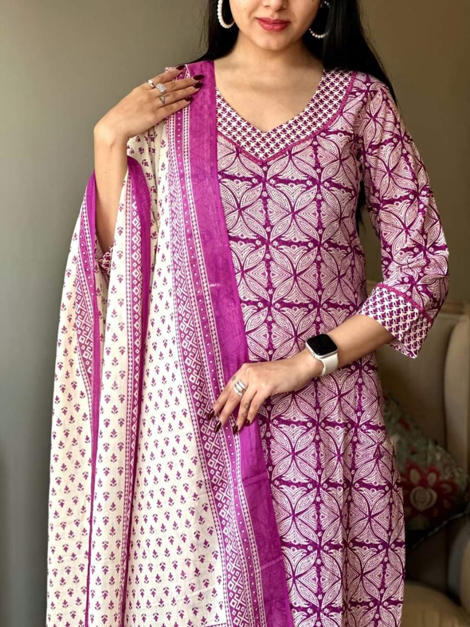 LIGHT PURPLE COTTON KURTA SET