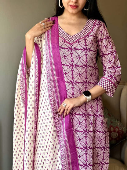 LIGHT PURPLE COTTON KURTA SET