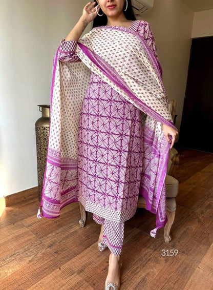 LIGHT PURPLE COTTON KURTA SET