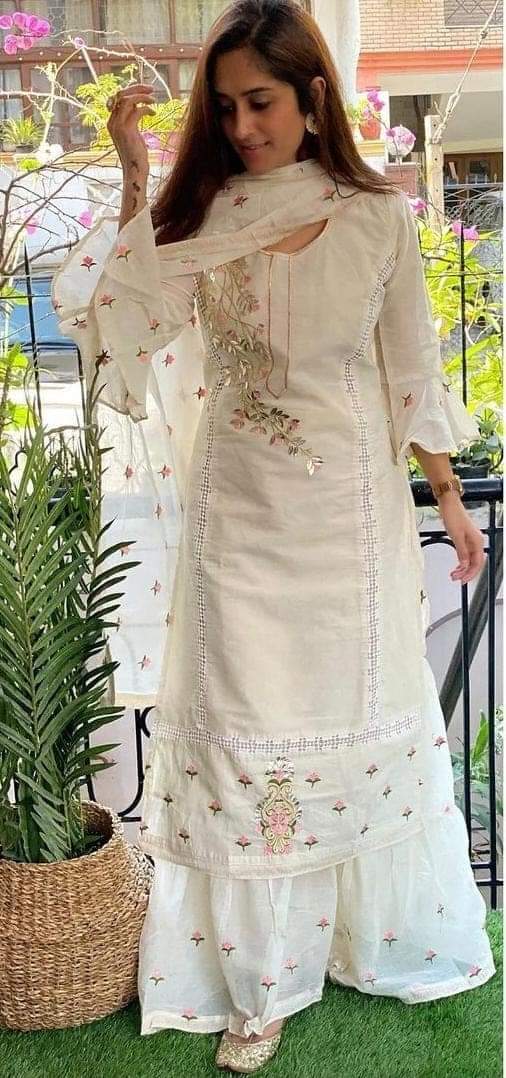 OFF-WHITE CHANDERI SILK KURTI SHARARA SET