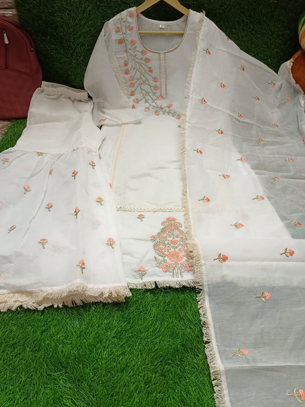 OFF-WHITE CHANDERI SILK KURTI SHARARA SET