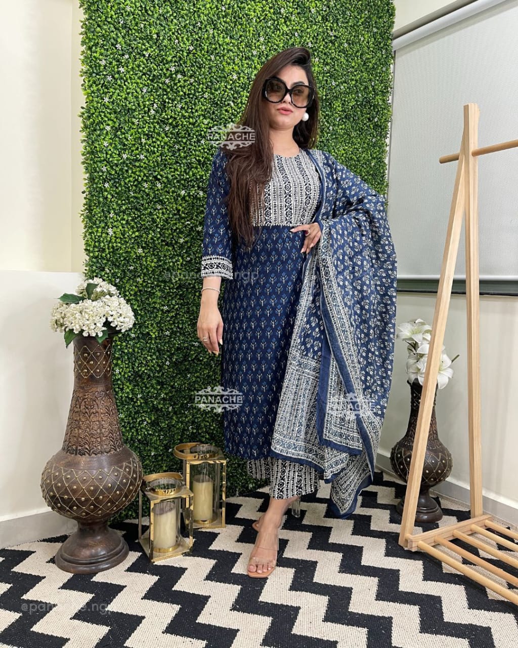 LIBAS INDIGO PRINTED COTTON STRAIGHT SUIT WITH DUPATTA