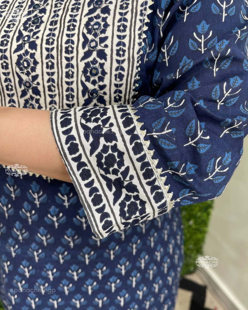 LIBAS INDIGO PRINTED COTTON STRAIGHT SUIT WITH DUPATTA