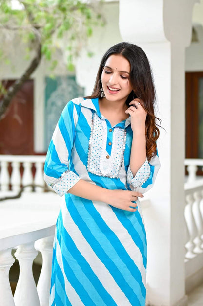 COTTON LEHARIYA PRINT STRAIGHT KURTI WITH AFGHANI PANT