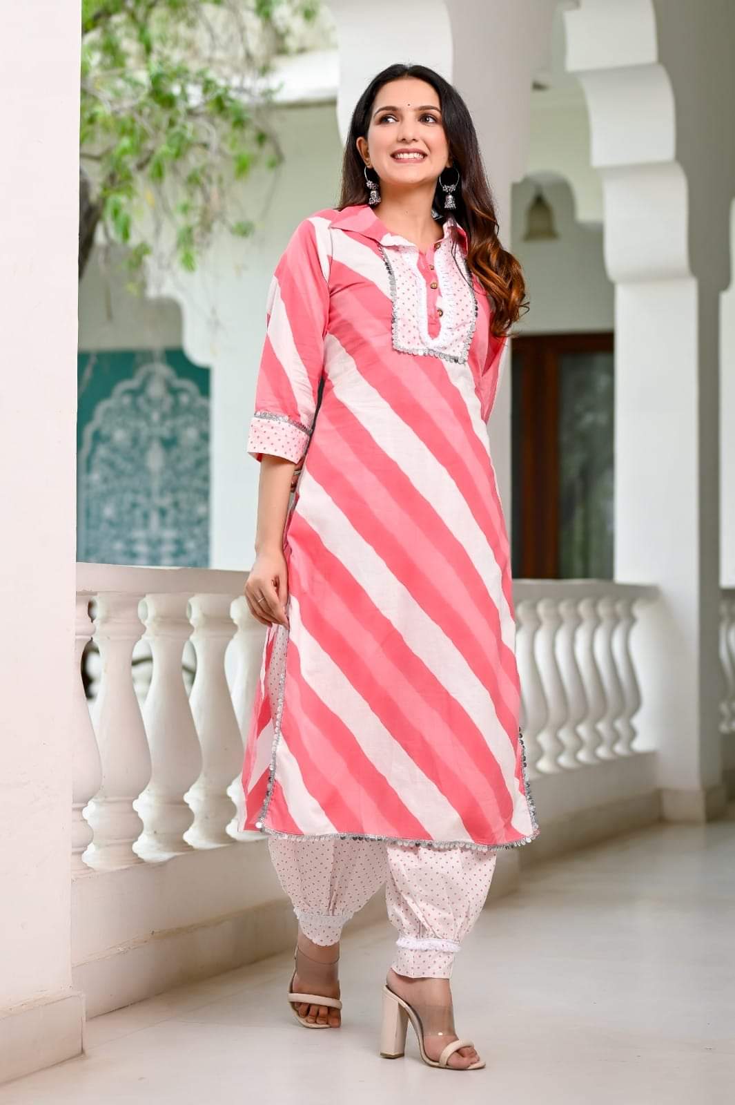 COTTON LEHARIYA PRINT STRAIGHT KURTI WITH AFGHANI PANT