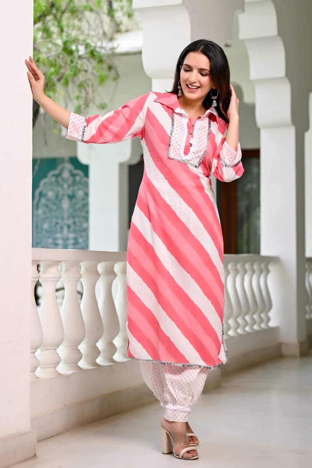 COTTON LEHARIYA PRINT STRAIGHT KURTI WITH AFGHANI PANT