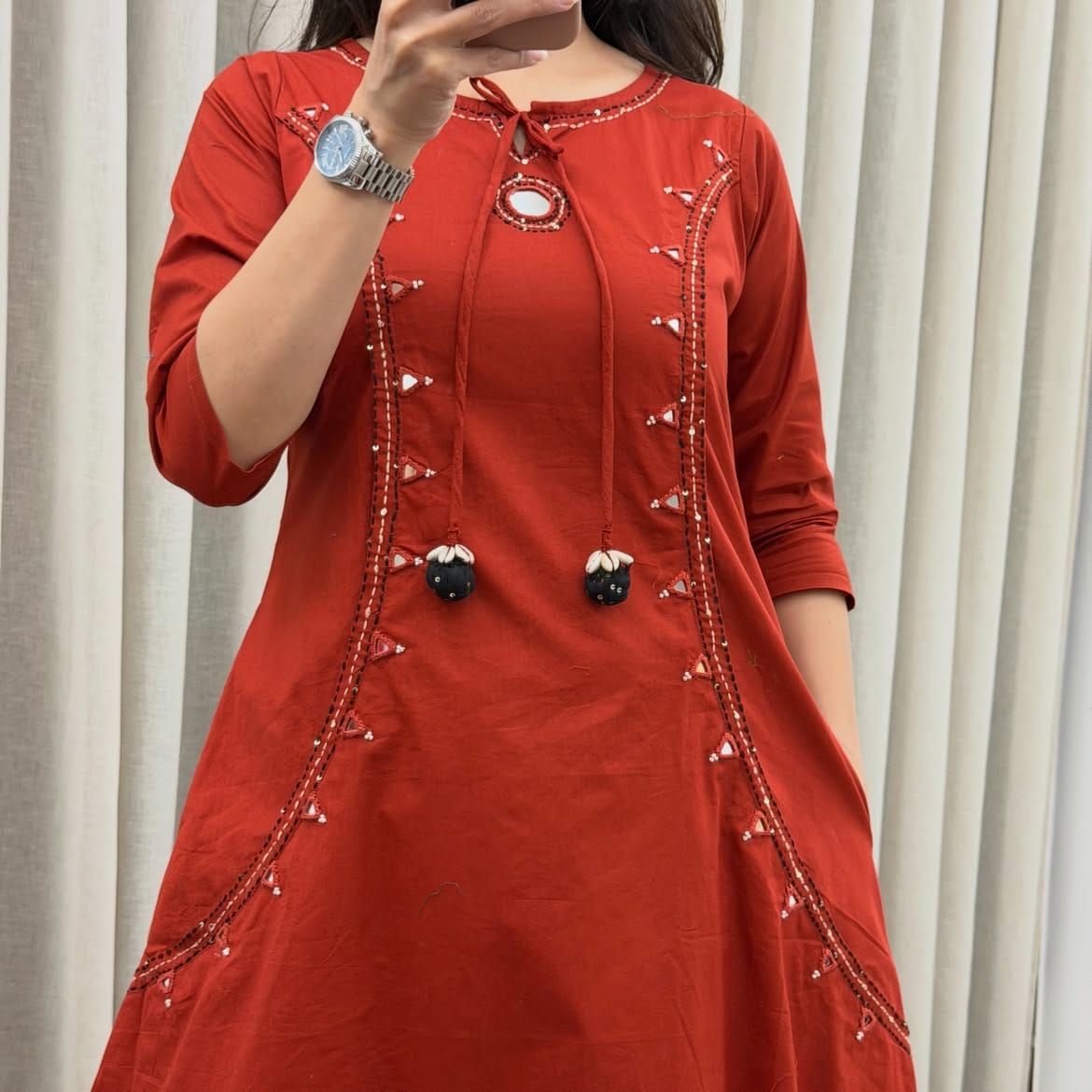 COTTON KURTA SET WITH MIRROR WORK