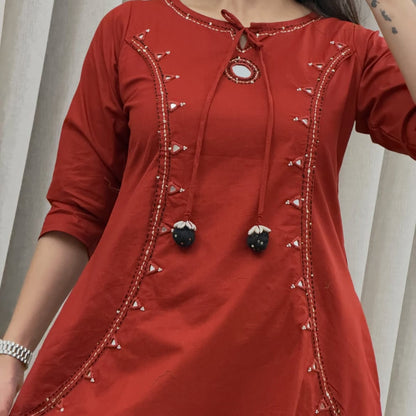 COTTON KURTA SET WITH MIRROR WORK