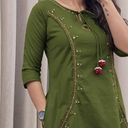 COTTON KURTA SET WITH MIRROR WORK