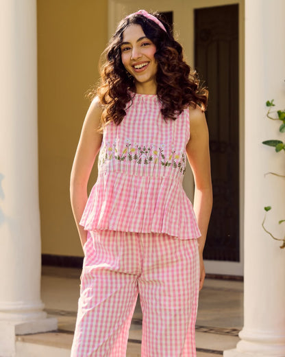 PINK COTTON EMBROIDERY CO-ORD SET