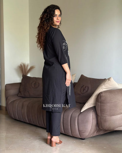 BLACK FACE EMBROIDERED COTTON CO-ORD SET