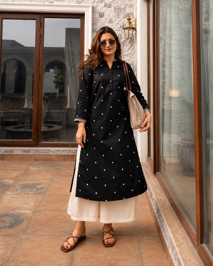 BLACK EMBROIDERED KURTA PLAZZO SET