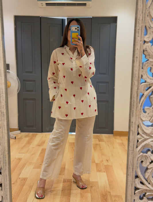 RED HEART PRINT COTTON CO-ORD SET