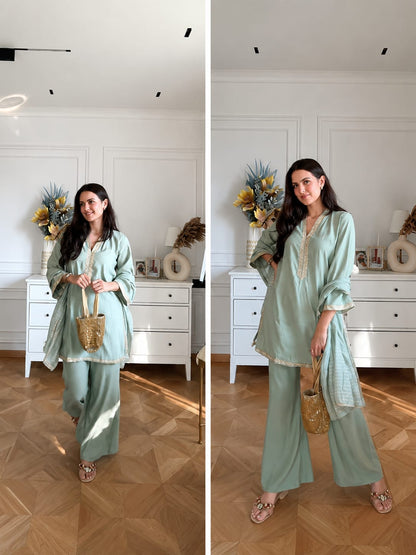 SAGE GREEN BANANA SILK KURTA SET