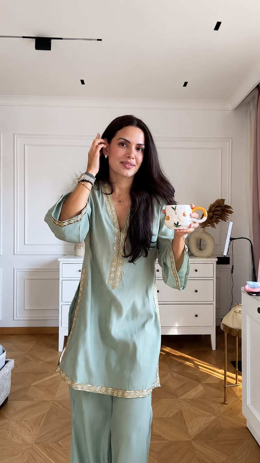 SAGE GREEN BANANA SILK KURTA SET