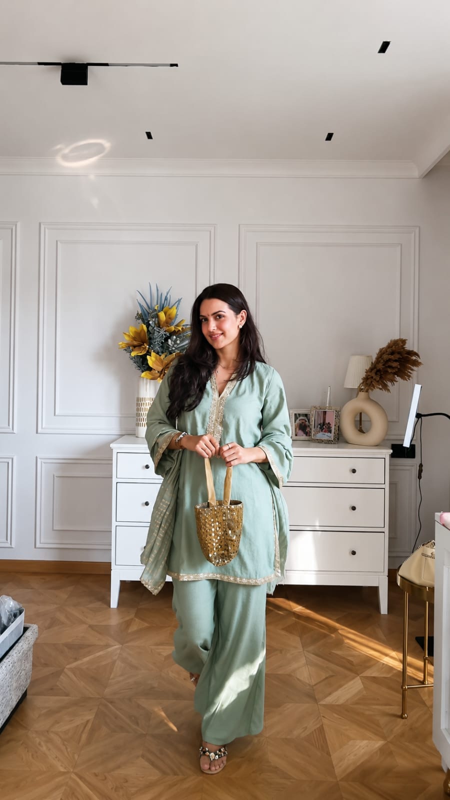 SAGE GREEN BANANA SILK KURTA SET