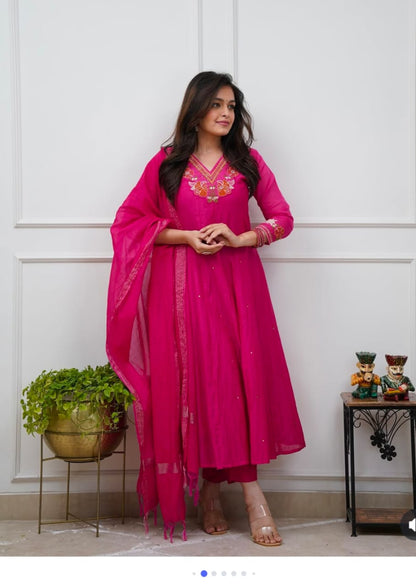 RANI PINK - V NECK - ANARKALI GOWN