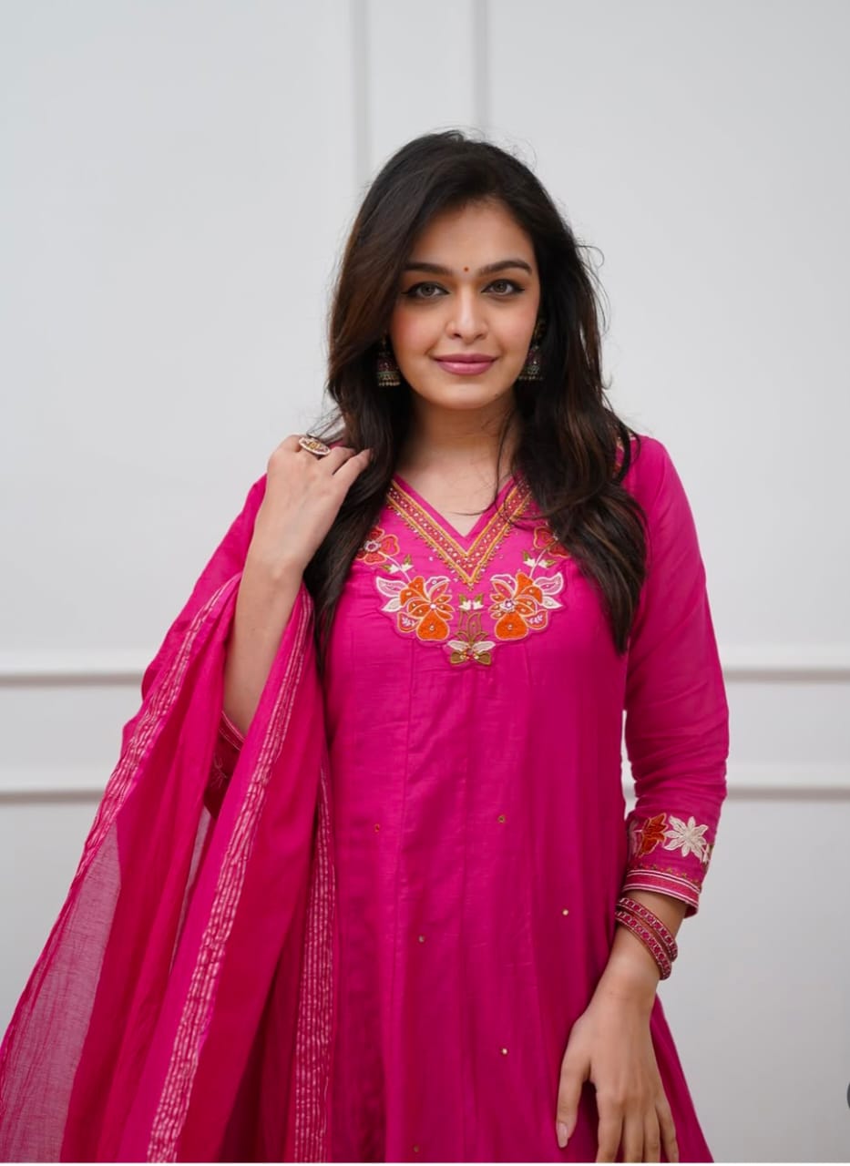 RANI PINK - V NECK - ANARKALI GOWN