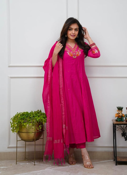 RANI PINK - V NECK - ANARKALI GOWN
