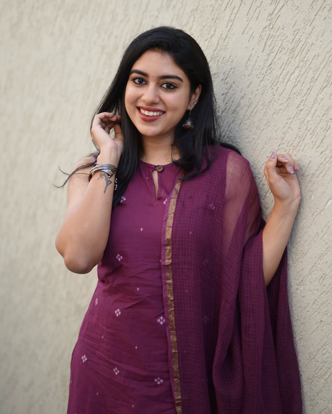 DEEP PURPLE SLEEVE LESS KURTA SET