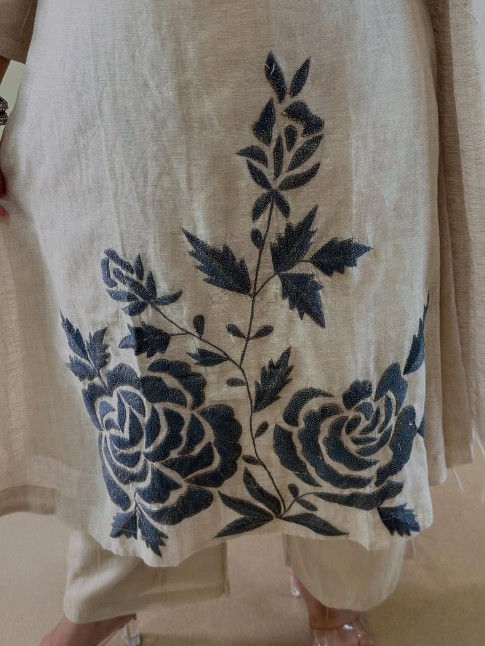 IVORY KHADI COTTON EMBROIDERED KURTA SET