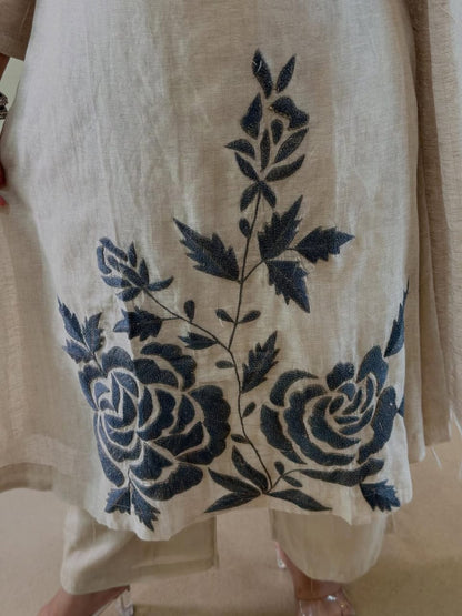 IVORY KHADI COTTON EMBROIDERED KURTA SET